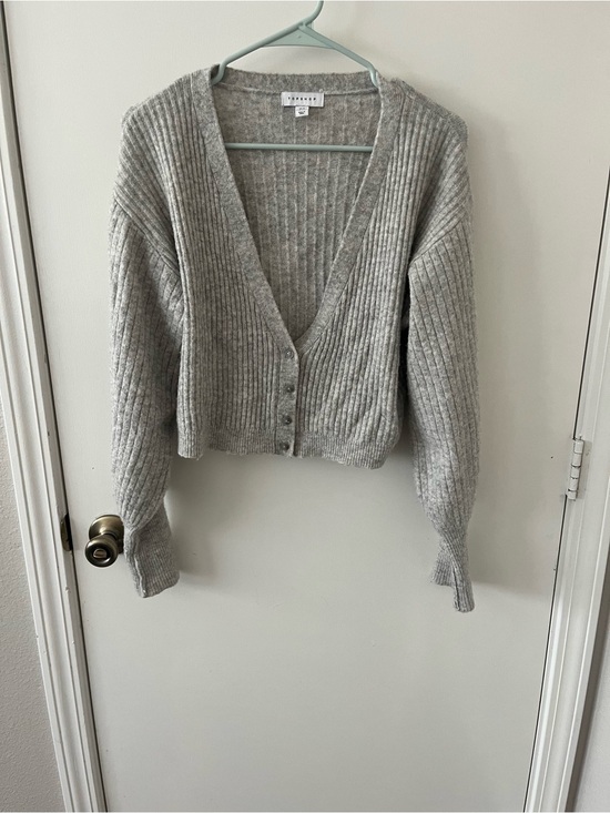 Topshop Sweaters - Topshop Light Gray Ribbed V-Neck Cropped Cardigan